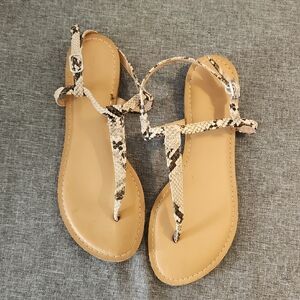 Old Navy Cream and Brown Snakeskin Sandals with Decorative Straps